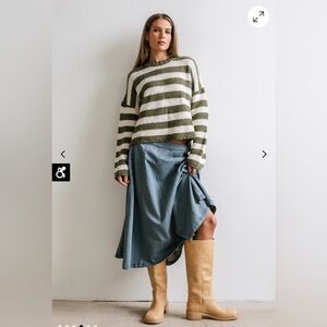 Classic Cottagecore A-Line Blue Denim Skirt High Waisted Vintage